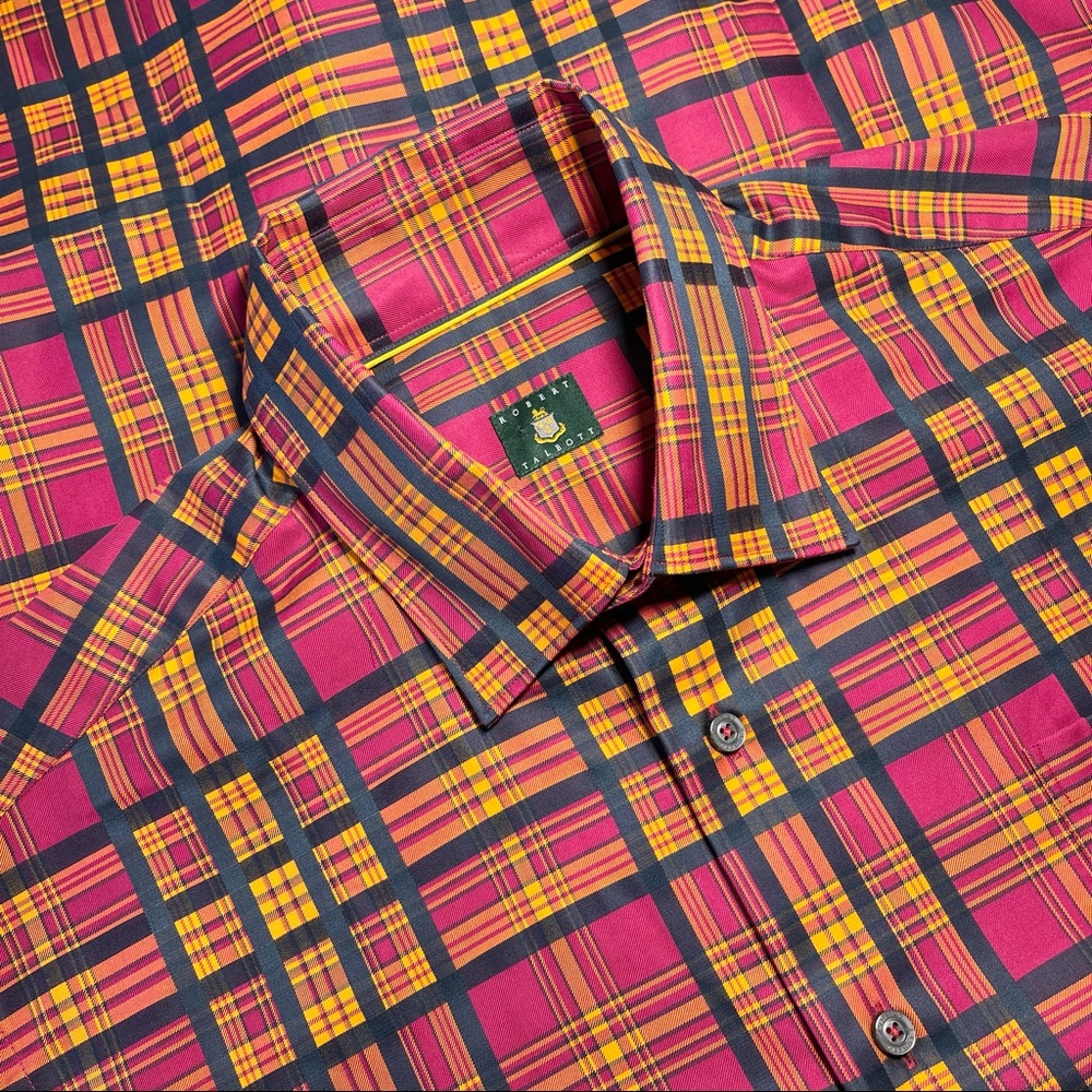 Robert Talbott Shirt Long Sleeve Button Up Plaid Sz Large Red / Gold